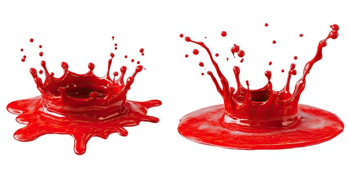 Two vibrant red liquid splashes against a white background (1)