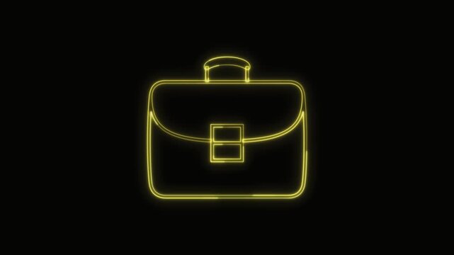  Briefcase Icon Neon Seamless Loop 4K with Black Background Animated Promotional Typography for Video Editing