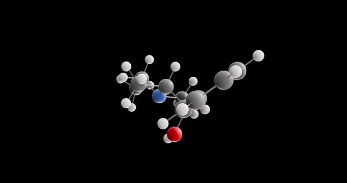 Etafedrine molecule, rotating 3D model of sympathomimetic agent, looped video on a black background
