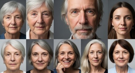 Obraz premium A collage of portraits of elderly individuals, featuring a mix of genders and ages.