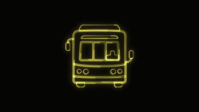  Bus Icon Neon Seamless Loop 4K with Black Background Animated Promotional Typography for Video Editing
