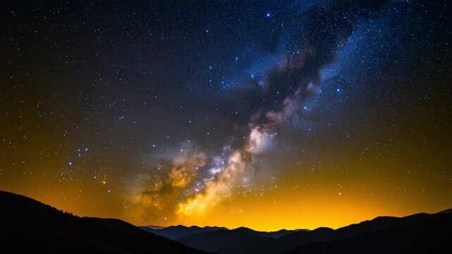 Milky way over mountains at sunrise