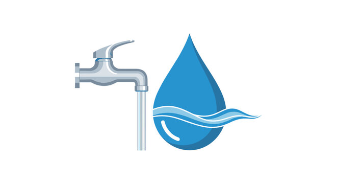 Running water tap and water drop, water conservation and resource protection