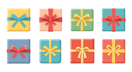 Obraz premium Collection of gift box icons with ribbons and bows