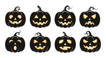 Collection of halloween pumpkin silhouettes with different faces

