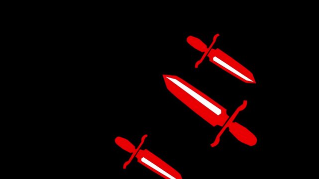 Dagger knife shape icon animation on a transparent background. With the Knife rotate to the position is falling down
