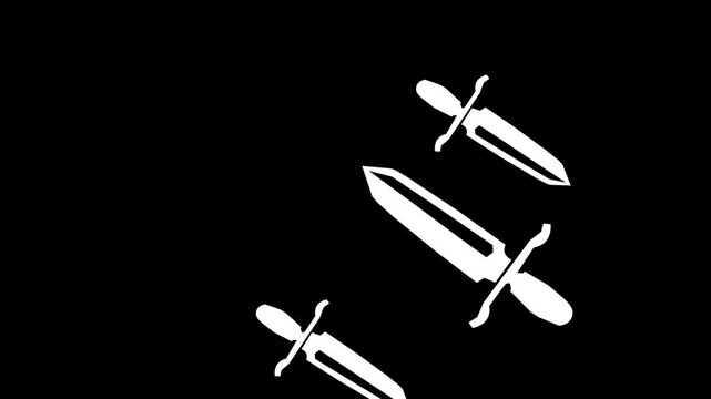 Dagger knife shape icon animation on a transparent background. With the Knife rotate to the position is falling down
