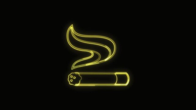  Cigarette Icon Neon Seamless Loop 4K with Black Background Animated Promotional Typography for Video Editing