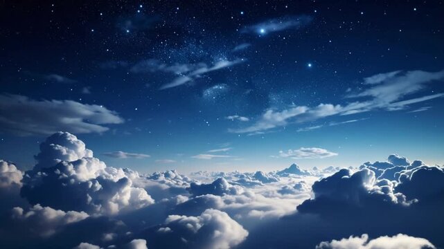 Night sky above clouds panorama