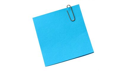 vibrant Blue sticky note  with a paperclip for important reminders isolated on transparent background