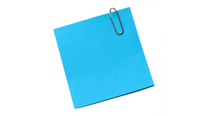 vibrant Blue sticky note  with a paperclip for important reminders isolated on transparent background