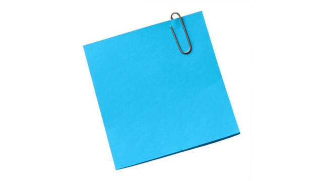 vibrant Blue sticky note  with a paperclip for important reminders isolated on transparent background