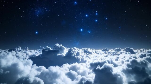 Night sky over fluffy clouds