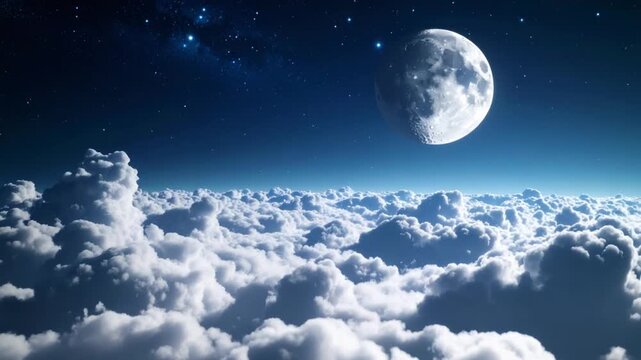 Night sky over clouds moon