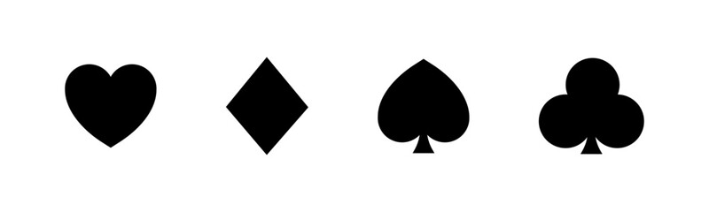 Playing card suit icons. Heart dimond club spade shapes. Gamble game cards. Vector graphic EPS 10