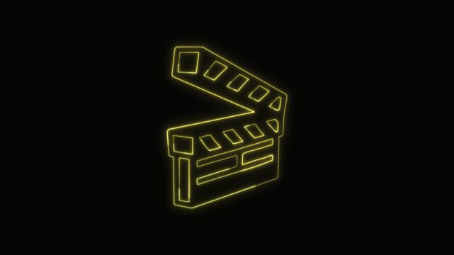  Clapperboard Icon Neon Seamless Loop 4K with Black Background Animated Promotional Typography for Video Editing