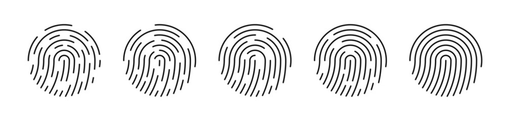 Vector flat fingerprints icon set. Different fingerprints. Touch ID. Personal identification. Thumbprint icon collection. Person identification. Vector EPS 10