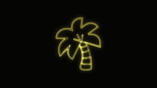  Coconut Tree Icon Neon Seamless Loop 4K with Black Background Animated Promotional Typography for Video Editing