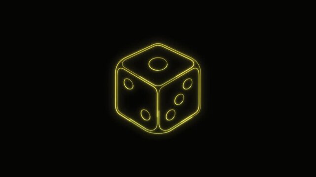  Dice Icon Neon Seamless Loop 4K with Black Background Animated Promotional Typography for Video Editing