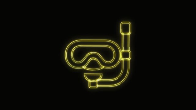  Diving Mask Icon Neon Seamless Loop 4K with Black Background Animated Promotional Typography for Video Editing
