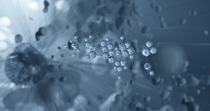 Bumetanide rotating molecular 3d structure ball-and-stick model, looped video antihypertensive agent
