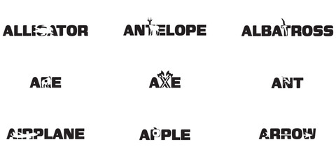 Alphabet Letter A Silhouette Typography Collection - 9 Vector Designs in One EPS