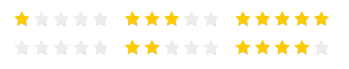 Fototapeta premium Rating stars. Star rate. valuation system. Satisfaction level. Five stars Rating. Golden stars. Isolated vector graphic EPS 10