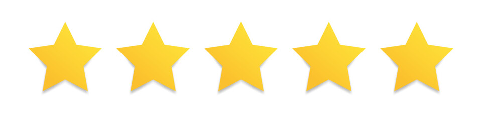 Obraz premium Rating stars. Star rate. Evaluation system. Five stars Rating. Satisfaction level. Golden stars. Isolated vector graphic EPS 10