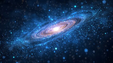 A luminous spiral galaxy with a radiant core and swirling blue arms filled with stars and cosmic dust, symbolizing galactic motion, cosmic energy, and the vast beauty of the universe.