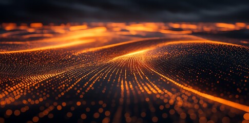 Futuristic Digital Data Stream with Glowing Orange Light on Dark Background