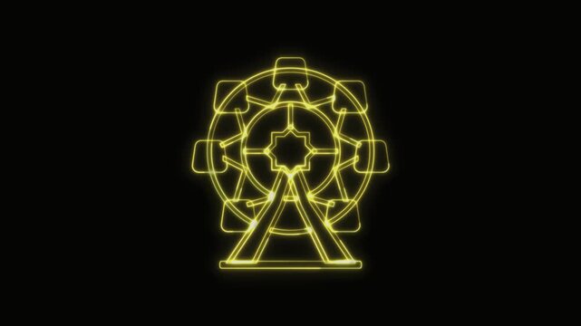  Ferris Wheel Icon Neon Seamless Loop 4K with Black Background Animated Promotional Typography for Video Editing