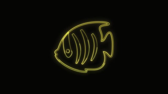  Fish Icon Neon Seamless Loop 4K with Black Background Animated Promotional Typography for Video Editing