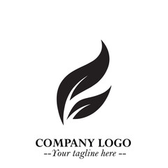 Obraz premium Leaf Logo Symbol Black on White Background in Elegant Minimalist Vector Design for Eco Branding