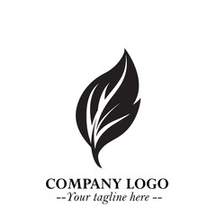 Obraz premium Leaf Logo Symbol Black on White Background in Elegant Minimalist Vector Design for Eco Branding