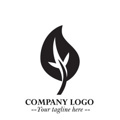 Obraz premium Leaf Logo Symbol Black on White Background in Elegant Minimalist Vector Design for Eco Branding