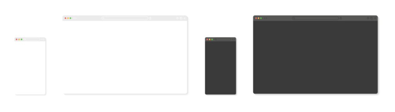 Browser window interface. Web browser interface. Empty browser window. Website template. Web page mockup. Search system interface. Vector graphic EPS 10