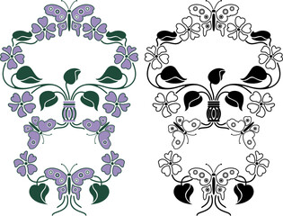 Butterfly and flower book cover design with bonus black outline version
