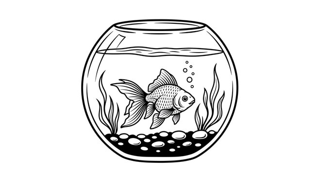 black and white goldfish in fishbowl clip art preview