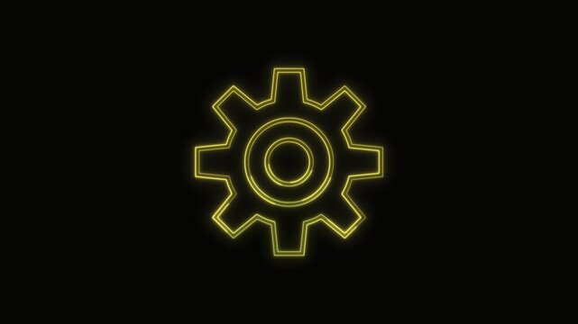  Gear Icon Neon Seamless Loop 4K with Black Background Animated Promotional Typography for Video Editing