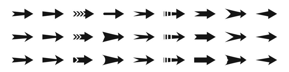 Flat black arrow vector icon set isolated on transparent background. Arrow icon set.  Arrow button. Arrow symbol. Direction sign. Vector graphic EPS 10