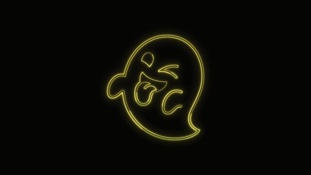  Ghost Icon Neon Seamless Loop 4K with Black Background Animated Promotional Typography for Video Editing