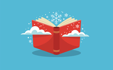 Winter storybook illustration with snowflakes and clouds for christmas season