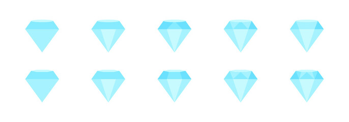 Diamond icon collection. Dimond icon set in flat style. Gem icons. Gemstone icon set. Different diamond shapes. Vector graphic EPS 10