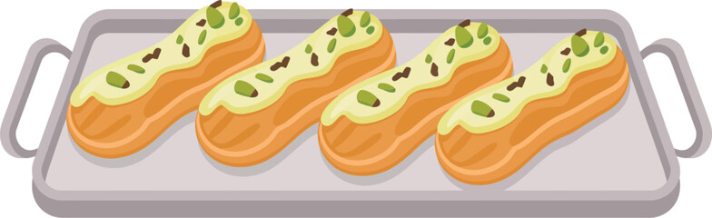 Delicious eclairs with pistachio cream recipe french pastry dessert baking tray