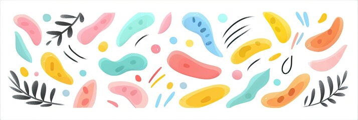 Abstract Organic Shapes And Brush Strokes In Pastel Colors On White Background Modern Art Style