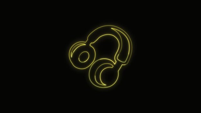  Headphones Icon Neon Seamless Loop 4K with Black Background Animated Promotional Typography for Video Editing