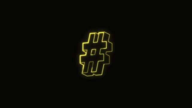  Hashtag Neon Text Seamless Loop 4K with Black Background Animated Promotional Typography for Video Editing
