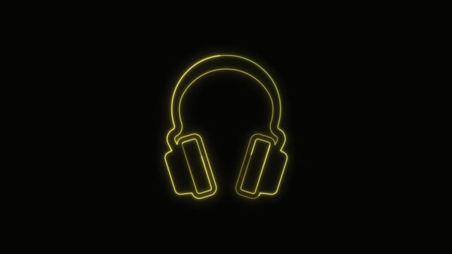  Headphones Icon Neon Seamless Loop 4K with Black Background Animated Promotional Typography for Video Editing