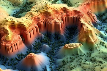 Colorful Canyon Landscape with Layered Rock Formations and Sparse Vegetation