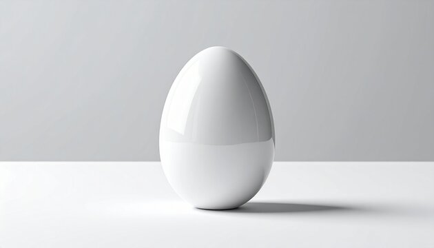 Single smooth white egg-shaped object with glossy finish on flat white surface, light gray background.